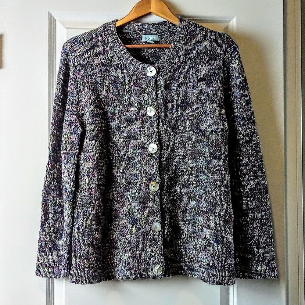 River Green & Purple Knit LS Cardigan Sweater